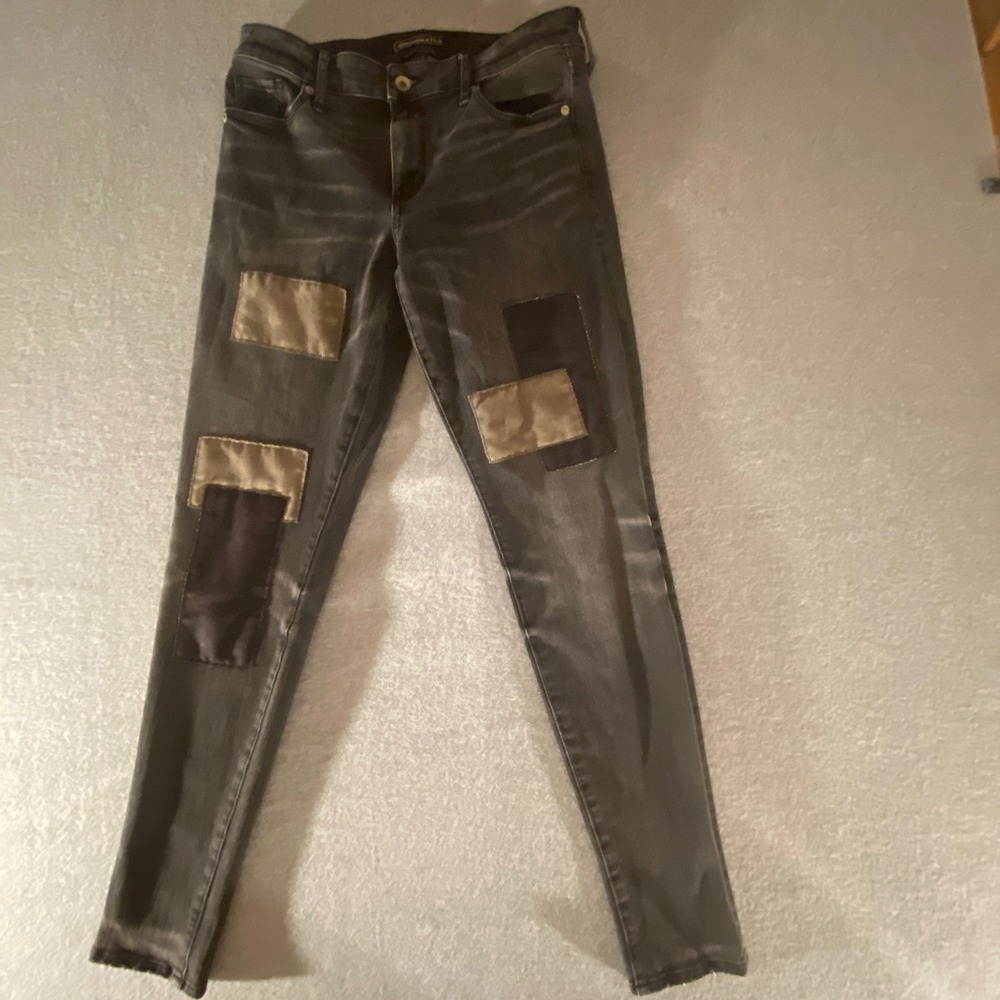 Abercrombie & Fitch Super Skinny Jeans Black Patched Signature Collection 27x30